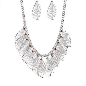 Necklace with silver leaves & topaz rhinestones
